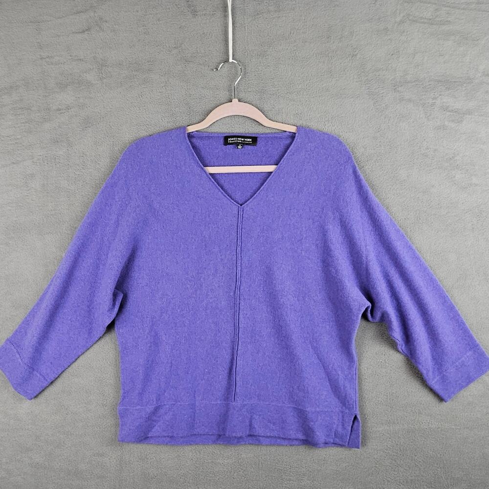 Jones New York Cashmere Sweater Lavender V Neck Quiet Luxury Minimal Size Small